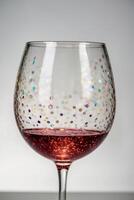 A wine glass with a colorful pattern on it photo