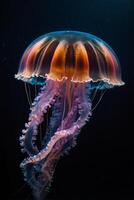 A jellyfish floating in the ocean with its tentacles out photo