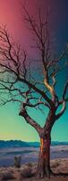A tree with colorful paint on it in the desert photo