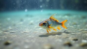 A small fish swimming in the water photo