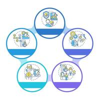 Manufacturing agreements infographic circles flowchart. Outsourcing production collaboration. Visualization diagram with 5 steps. Circular info graphic editable vector