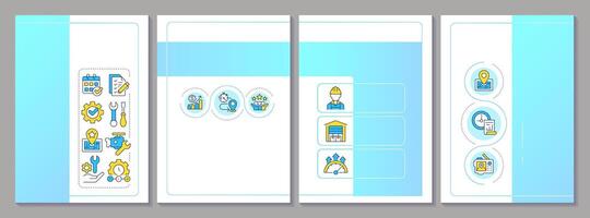 Field service management blue gradient brochure template. FMS system. Real-time tracking. Leaflet design with linear icons. Editable 4 layouts vector