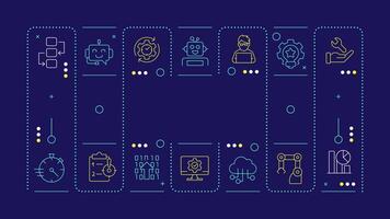 RPA dark blue word concept. Alternative technology of processes control. Optimization maintaining. Horizontal image. Headline text surrounded by editable outline icons vector