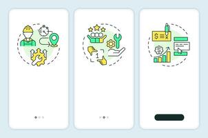 Benefit of FSM onboarding mobile app screen. Improve business. Walkthrough 3 steps editable graphic instructions with linear concepts. UI, UX, GUI template vector