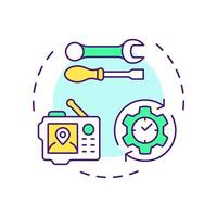 Tracking equipment multi color concept icon. Real-time tracking and monitoring. Field service management. Round shape line illustration. Abstract idea. Graphic design. Easy to use in article vector