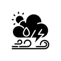 Weather forecast black glyph icon. Various weather patterns. Changing atmospheric conditions. Meteorology. Silhouette symbol on white space. Solid pictogram. Isolatedillustration vector