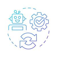 Reconfirm and deploy RPA blue gradient concept icon. Reviewing results of automation implementation. Bot algorithm. Round shape line illustration. Abstract idea. Graphic design. Easy to use in article vector