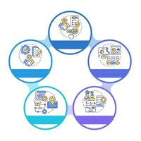 Choosing right contract manufacturer infographic circles flowchart. Trust, expertise and technology. Visualization diagram with 5 steps. Circular info graphic editable vector
