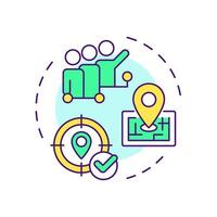 Team location multi color concept icon. Real-time tracking and monitoring. Field service management. Round shape line illustration. Abstract idea. Graphic design. Easy to use in article vector