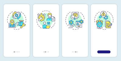 Core features of fsm systems onboarding mobile app screen. Walkthrough 5 steps editable graphic instructions with linear concepts. UI, UX, GUI template vector