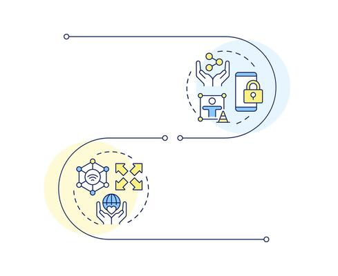 Digital experiences infographic vertical sequence. Audience analysis online. E marketing strategy. Visualization infochart with 2 steps. Circles workflow