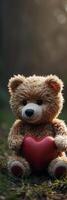 A teddy bear holding a red heart photo