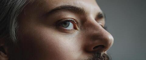 A close up of a man's face with a beard photo