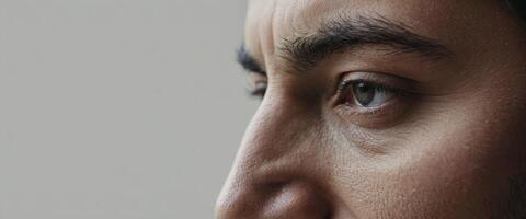 A close up of a man's face with a beard photo