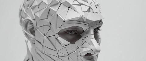 A man's face is made of paper and triangles photo