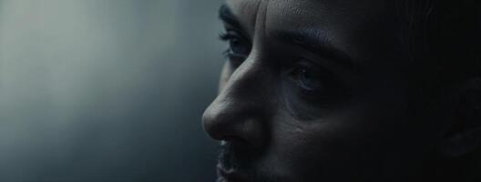 A man with a beard looks away from the camera photo