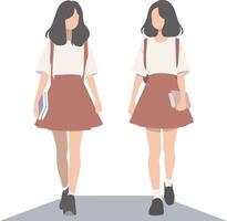 High School Female Students Walking and Talking. vector