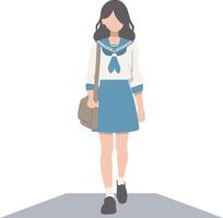 Front View of High School Female Student Walking. vector