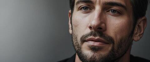 A man with a beard and a beard looking to the side photo