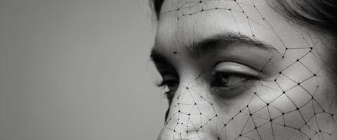 A woman with a net pattern on her face photo
