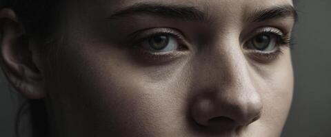 A close up of a woman's face photo