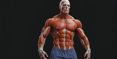 The muscles of a man are shown in this 3d rendering photo