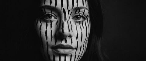 A woman with a face painted with lines photo