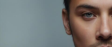 A close up of a man's face with a beard photo
