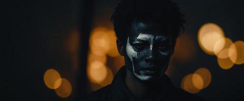 A man with white paint on his face photo