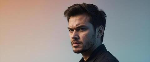 A man with a beard and a black shirt photo