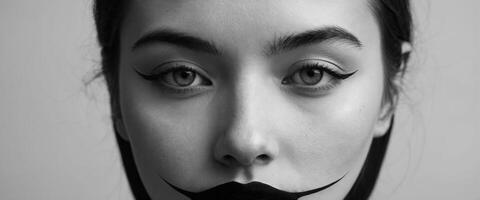 A woman with a black and white face and a moustache photo