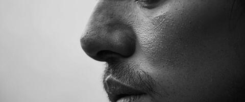 A close up of a man's face with a beard photo