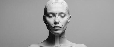 A woman's face is shown with a line drawn on it photo