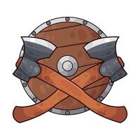 wooden shield with crossed axe vector