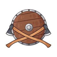 crossed axe with wooden shield vector
