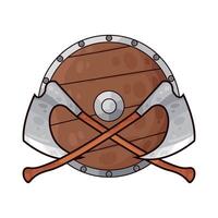 crossed axe with wooden shield illustration vector