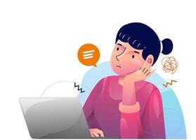 Girl thinking concept illustrations. a woman confused looking for answers and creating solution. Innovation and problem solution vector