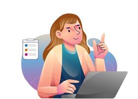 A woman finding Idea illustrations. finding solution, thinking, sharing offers, lightbulbs. Creativity, creation process. vector