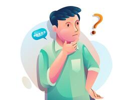 A man confused looking for answers and creating solution. Innovation and problem solution vector