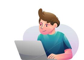 Education concept illustrations. Modern flat design illustration of a man working on something in front of a laptop. vector