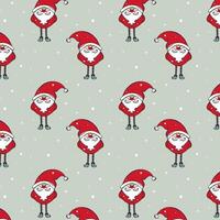 Pattern with gnomes, elves or dwarves, funny Santa, hand drawn gnome with snowflakes, on soft background. vector