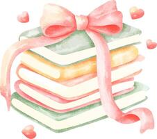 Watercolor Stack of Books with Bow vector
