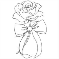 Single Rose with Decorative Bow Outline Coloring Page vector