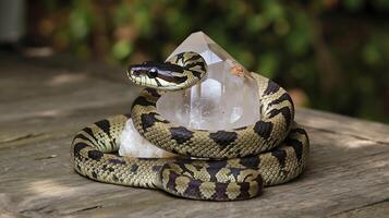 A snake on top of a crystal photo