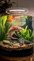 A fish tank with a red and white fish in it photo