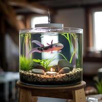 A fish tank with a candle in it photo