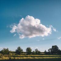 A large cloud is in the sky above a field photo