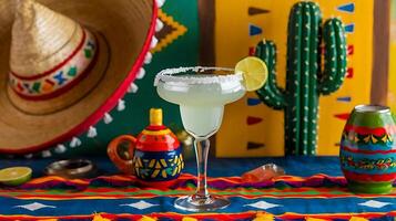 A mexican drink with a sombrero and a margarita photo