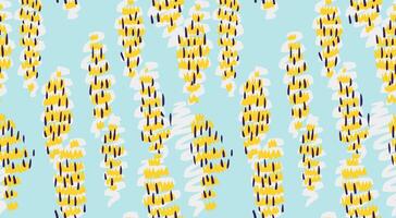 Vivid abstract pattern featuring vertical organic shapes in yellow on a vibrant blue background. Plain unique hand drawn print. Perfect for textiles, stationery, modern interiors, and creative designs vector