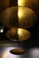 An Artistic Representation of Abstract Golden Discs Interconnected by Linear Elements photo